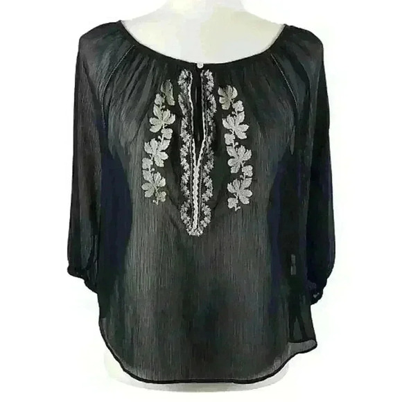 Hollister Tops - Hollister Top Blue Sheer White Embroidered Floral